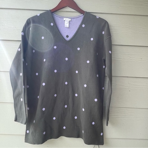 J.Jill sweater womens S Reversible Green/purple Pokedot  Drop Shoulder Comfy - Picture 1 of 16